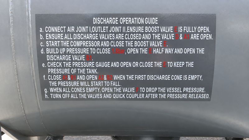 Discharge Operation Guide decal on the tank side